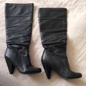 Black Leather Knee-High Boots